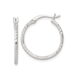 Sterling Silver Hoop Earrings, Textured Diamond Cut Design, Lightweight Minimalist Style