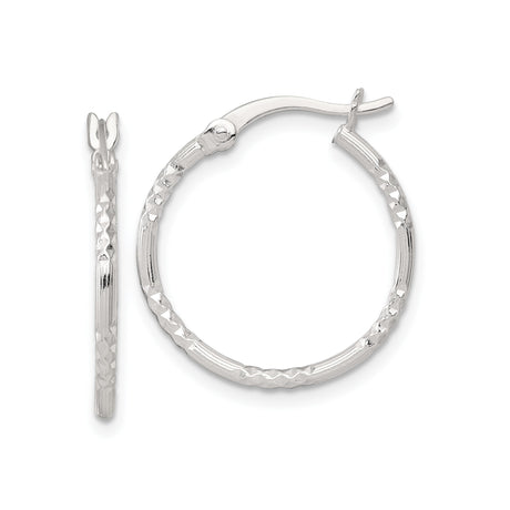 Sterling Silver Hoop Earrings, Textured Diamond Cut Design, Lightweight Minimalist Style