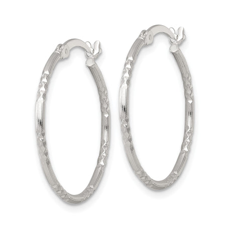 Sterling Silver Hoop Earrings with Diamond-Cut Texture and Smooth Ridged Accents for Women