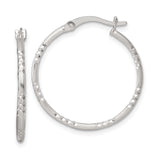 Sterling Silver Hoop Earrings with Diamond-Cut Texture and Smooth Ridged Accents for Women