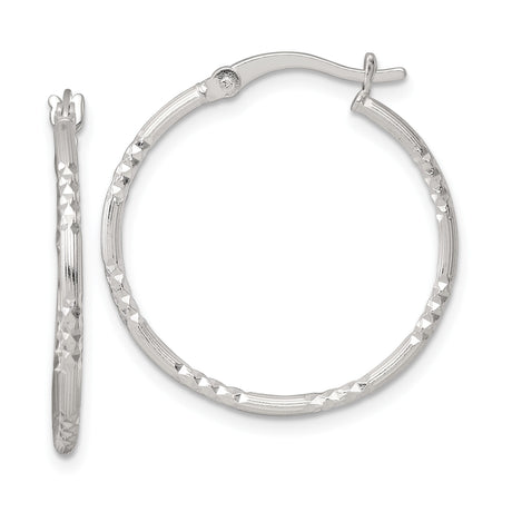 Sterling Silver Hoop Earrings with Diamond-Cut Texture and Smooth Ridged Accents for Women