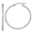 Sterling Silver Hoop Earrings with Diamond Cut Texture and Polished Finish, Medium Size