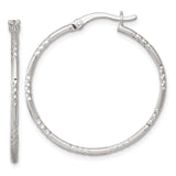 Sterling Silver Hoop Earrings with Diamond Cut Texture and Polished Finish, Medium Size