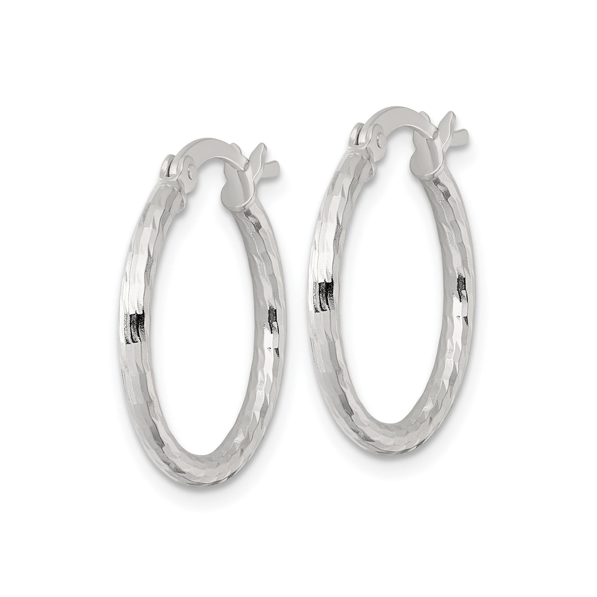 Sterling Silver Hoop Earrings, Hammered Textured Round Design with Polished Finish for Women