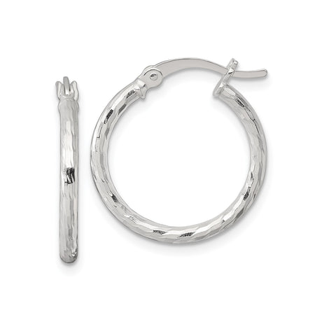 Sterling Silver Hoop Earrings, Hammered Textured Round Design with Polished Finish for Women