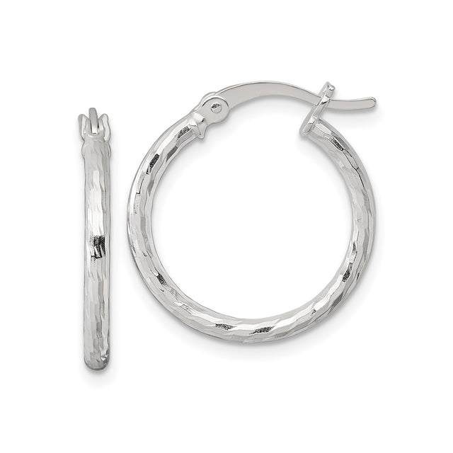 Sterling Silver Hoop Earrings, Hammered Textured Round Design with Polished Finish for Women