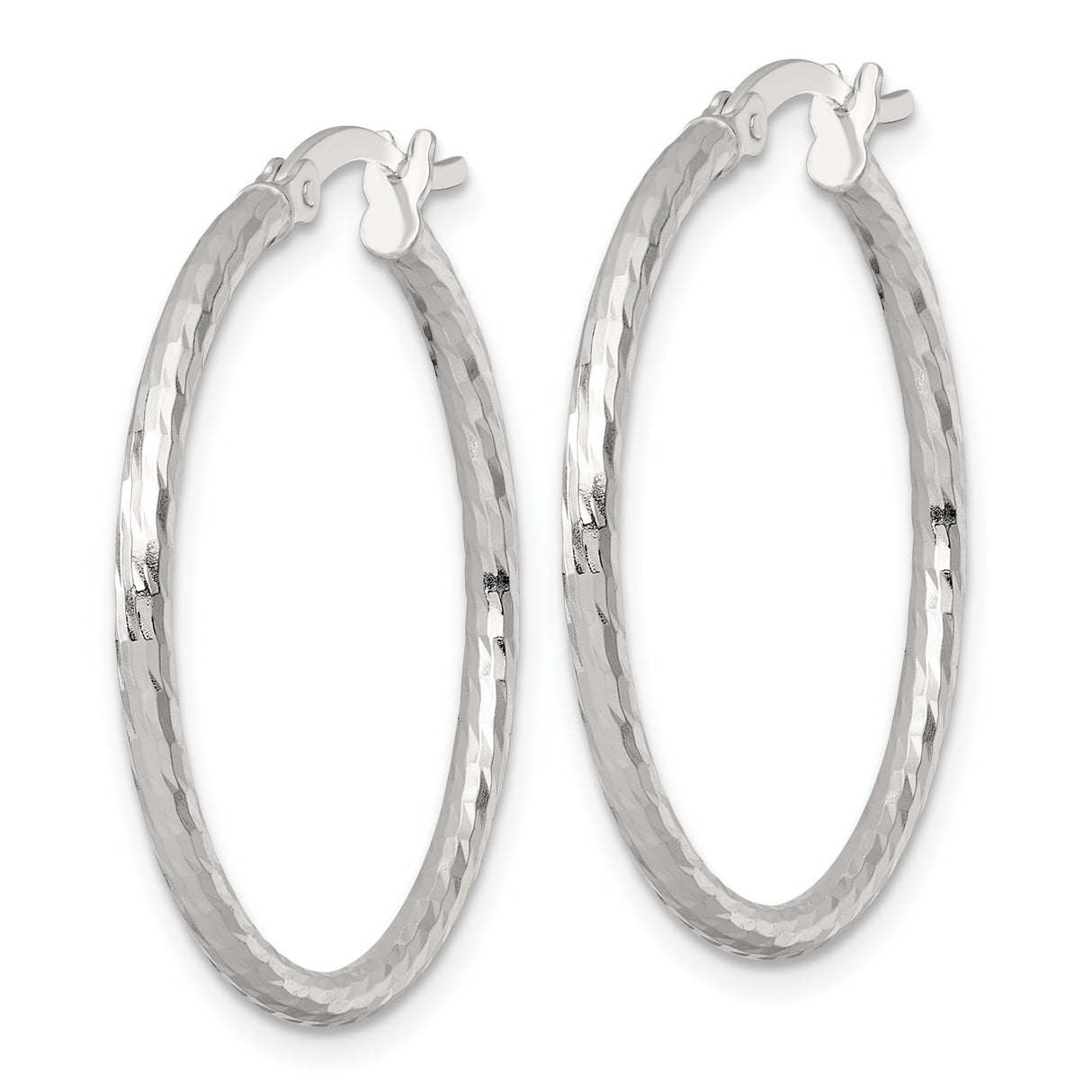 Sterling Silver Hoop Earrings with Hammered Textured Finish and Latch-Back Closure for Women
