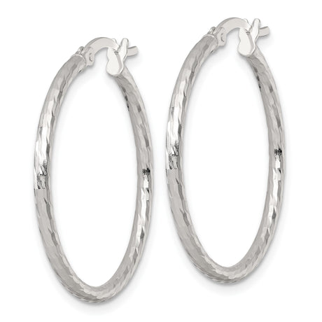 Sterling Silver Hoop Earrings with Hammered Textured Finish and Latch-Back Closure for Women