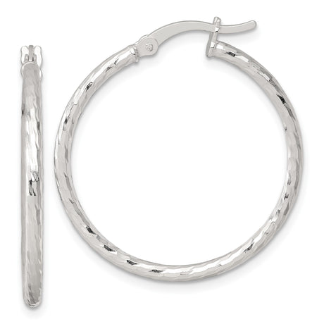 Sterling Silver Hoop Earrings with Hammered Textured Finish and Latch-Back Closure for Women