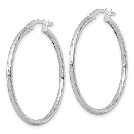 Sterling Silver Hoop Earrings, Hammered Faceted Texture, Lightweight Medium Round Design