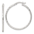 Sterling Silver Hoop Earrings, Hammered Faceted Texture, Lightweight Medium Round Design