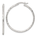 Sterling Silver Hoop Earrings, Hammered Faceted Texture, Lightweight Medium Round Design