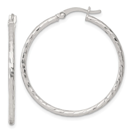 Sterling Silver Hoop Earrings, Hammered Faceted Texture, Lightweight Medium Round Design