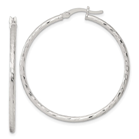 Sterling Silver Hammered Hoop Earrings, Textured Round Medium-Size Hoops, Minimalist Style