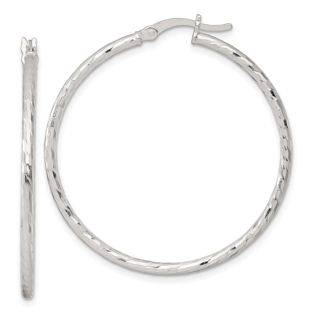 Sterling Silver Hammered Hoop Earrings, Textured Round Medium-Size Hoops, Minimalist Style