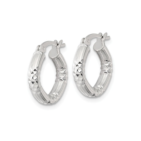 Sterling Silver Hoop Earrings, Diamond Cut Textured Design with Polished Ridged Finish