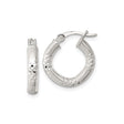 Sterling Silver Hoop Earrings, Diamond Cut Textured Design with Polished Ridged Finish