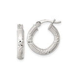 Sterling Silver Hoop Earrings, Diamond Cut Textured Design with Polished Ridged Finish