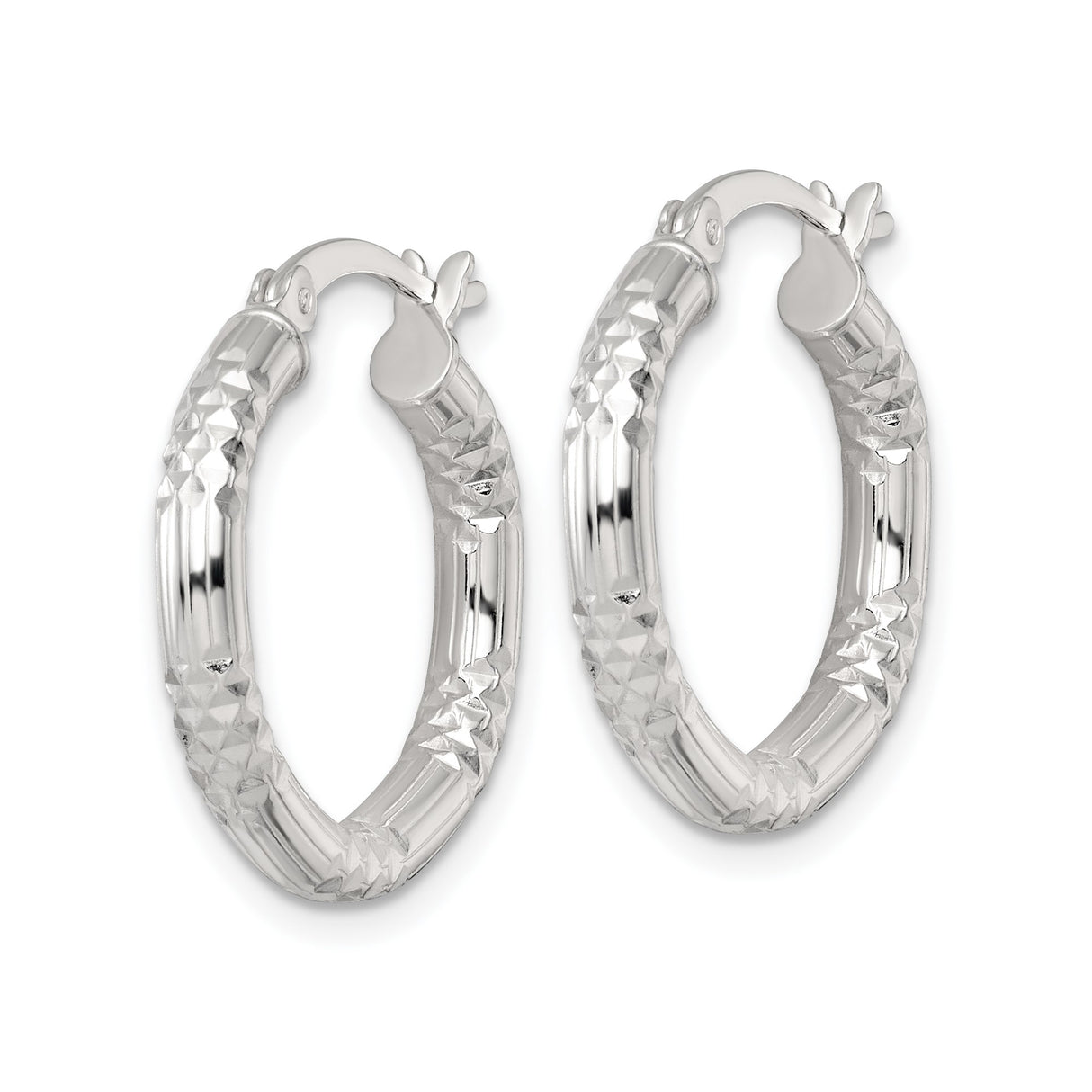 Sterling Silver Hoop Earrings, Diamond-Cut Textured Design with Faceted Finish for Women