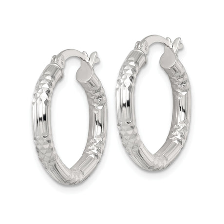Sterling Silver Hoop Earrings, Diamond-Cut Textured Design with Faceted Finish for Women