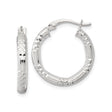 Sterling Silver Hoop Earrings, Diamond-Cut Textured Design with Faceted Finish for Women