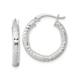 Sterling Silver Hoop Earrings, Diamond-Cut Textured Design with Faceted Finish for Women