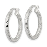 Sterling Silver Hoop Earrings, Diamond Cut Textured Design with Grooved Finish