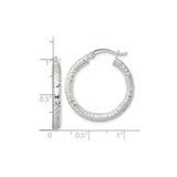 Sterling Silver Hoop Earrings, Diamond Cut Textured Design with Grooved Finish