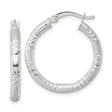 Sterling Silver Hoop Earrings, Diamond Cut Textured Design with Grooved Finish