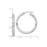 Sterling Silver Faceted Hoop Earrings, Diamond-Cut Textured Round Design for Women