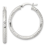 Sterling Silver Faceted Hoop Earrings, Diamond-Cut Textured Round Design for Women