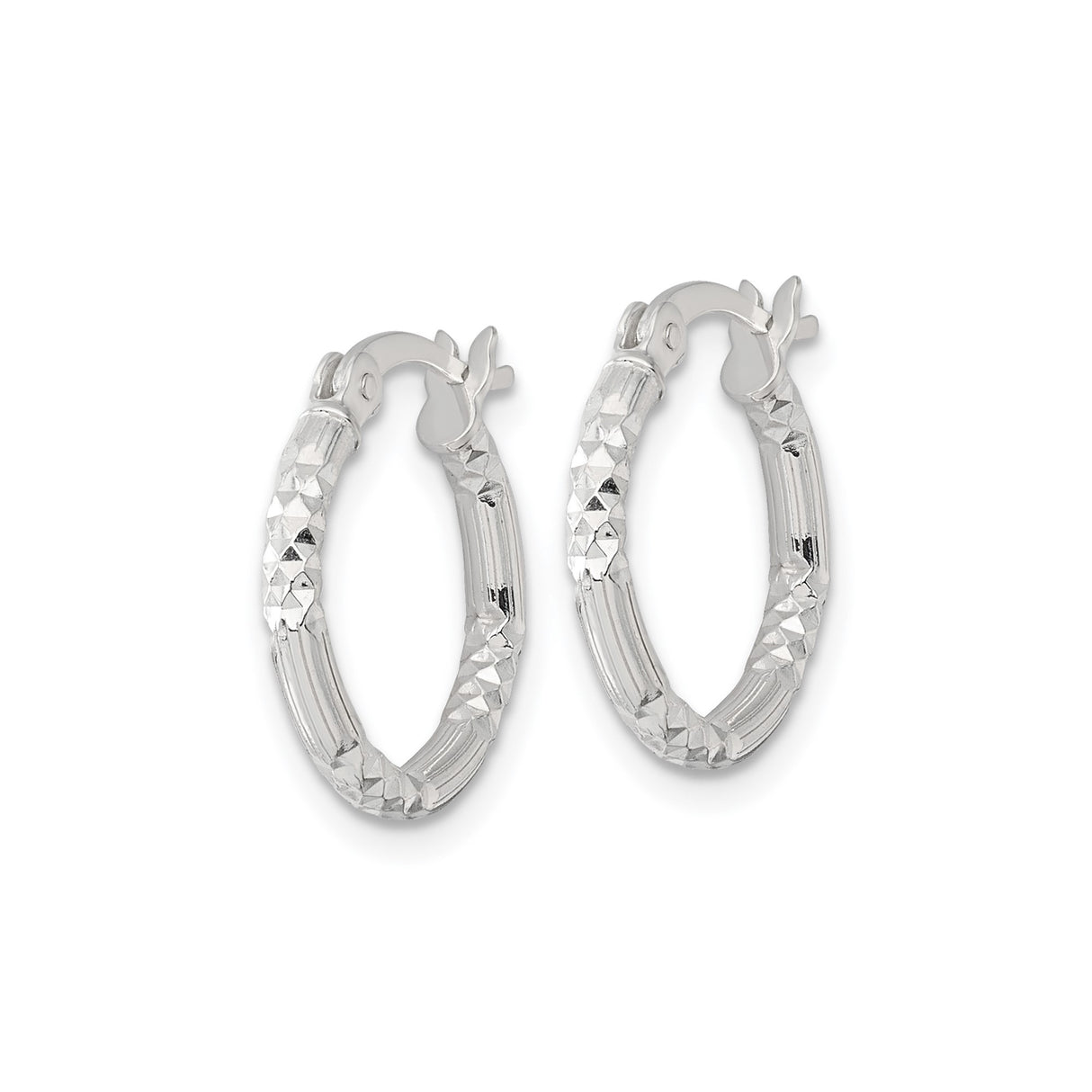 Sterling Silver Hoop Earrings with Diamond-Cut Textured Bamboo Design