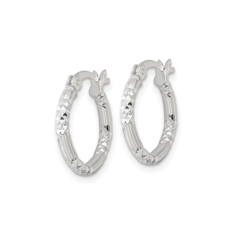 Sterling Silver Hoop Earrings with Diamond-Cut Textured Bamboo Design