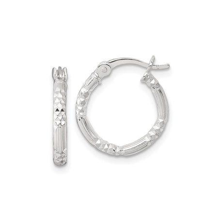Sterling Silver Hoop Earrings with Diamond-Cut Textured Bamboo Design