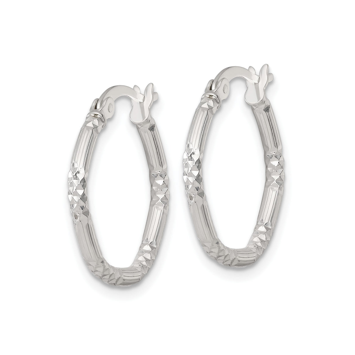 Sterling Silver Hoop Earrings with Textured Diamond Cut Finish, Lightweight Round Design for Women