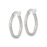 Sterling Silver Hoop Earrings with Textured Diamond Cut Finish, Lightweight Round Design for Women