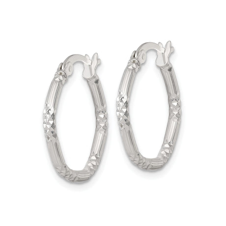Sterling Silver Hoop Earrings with Textured Diamond Cut Finish, Lightweight Round Design for Women