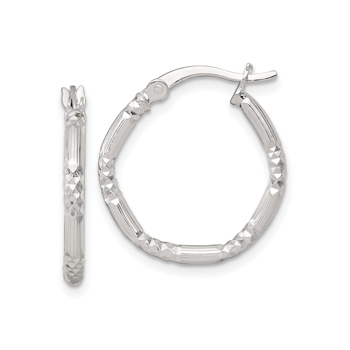 Sterling Silver Hoop Earrings with Textured Diamond Cut Finish, Lightweight Round Design for Women