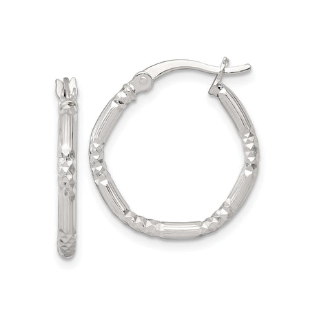 Sterling Silver Hoop Earrings with Textured Diamond Cut Finish, Lightweight Round Design for Women