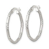 Sterling Silver Hoop Earrings, Diamond-Cut Textured Lightweight Round Design for Women