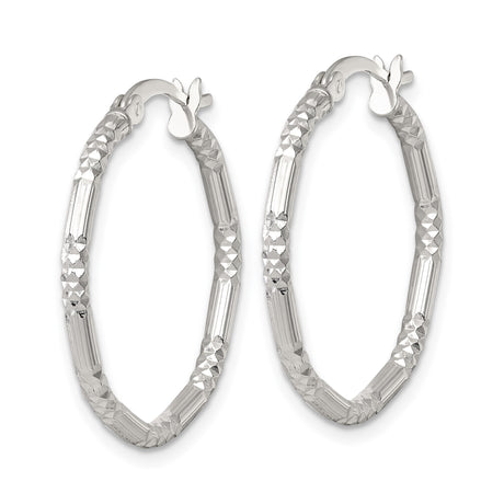 Sterling Silver Hoop Earrings, Diamond-Cut Textured Lightweight Round Design for Women