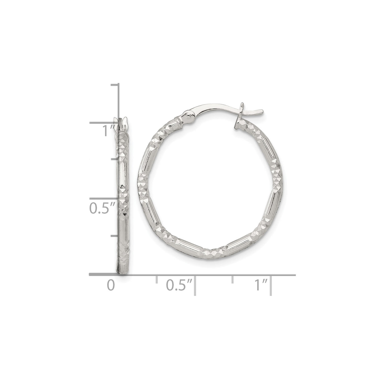 Sterling Silver Hoop Earrings, Diamond-Cut Textured Lightweight Round Design for Women