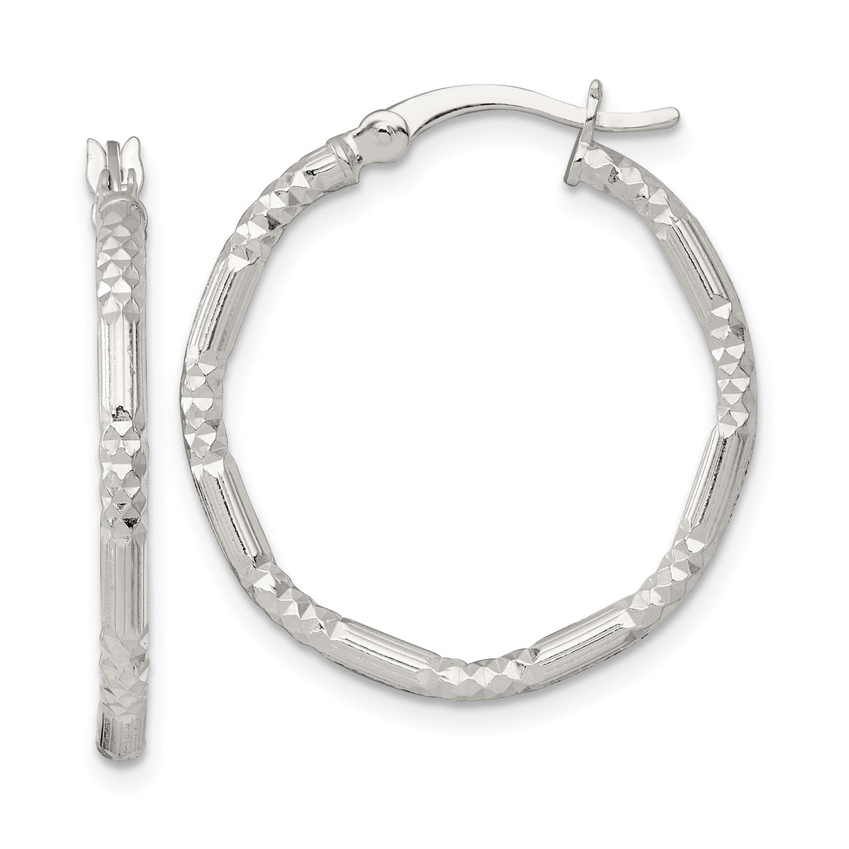 Sterling Silver Hoop Earrings, Diamond-Cut Textured Lightweight Round Design for Women