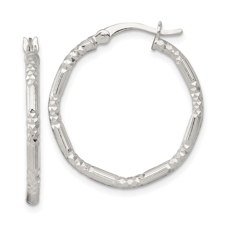 Sterling Silver Hoop Earrings, Diamond-Cut Textured Lightweight Round Design for Women