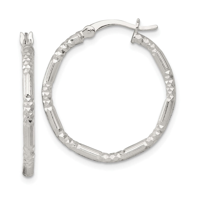 Sterling Silver Hoop Earrings, Diamond-Cut Textured Lightweight Round Design for Women