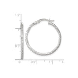 Sterling Silver Hoop Earrings, Medium Size with Diamond Cut Grooved Texture, Polished Finish