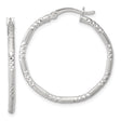 Sterling Silver Hoop Earrings, Medium Size with Diamond Cut Grooved Texture, Polished Finish