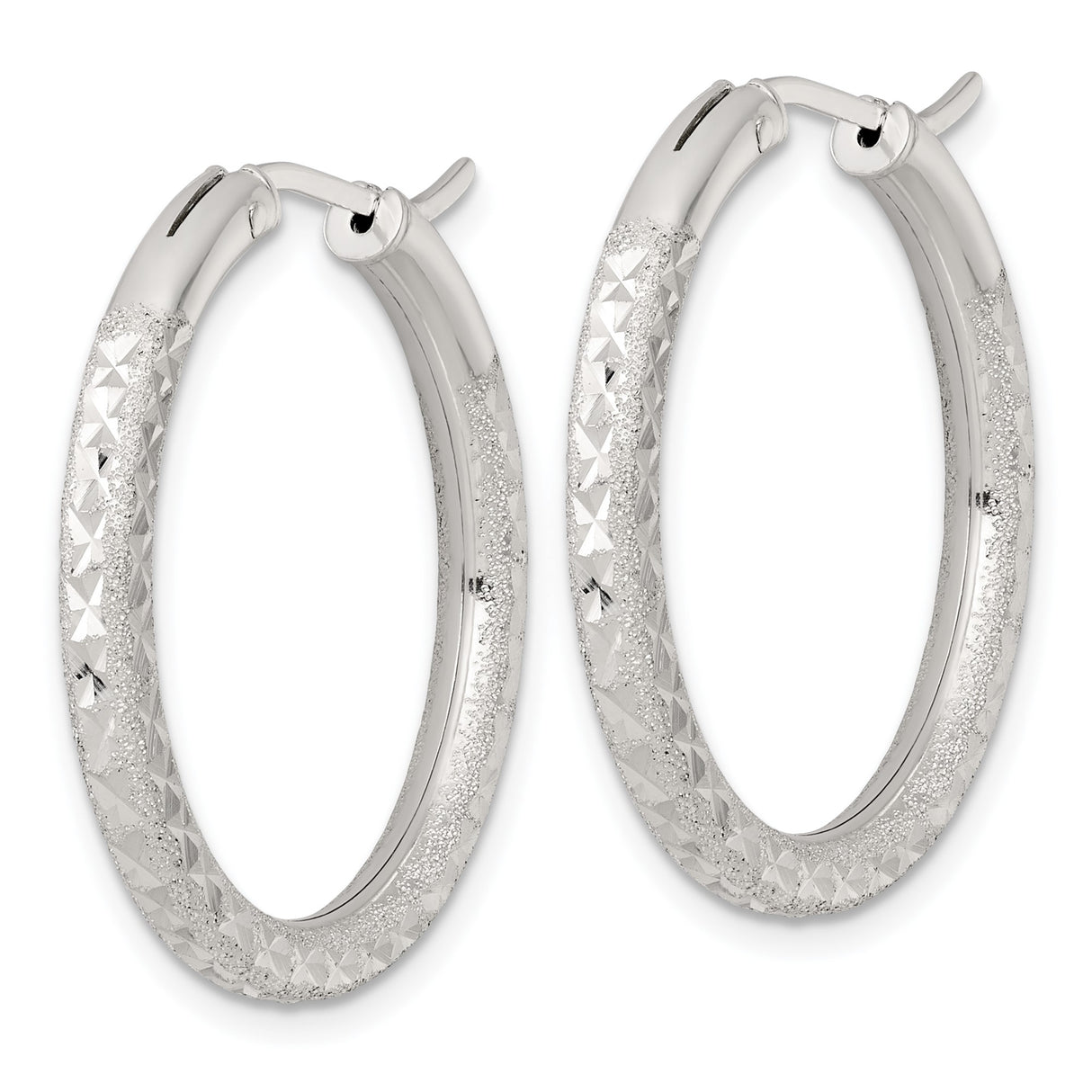 Sterling Silver Hoop Earrings, Diamond Cut Medium Textured Round Hoops for Women