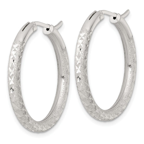 Sterling Silver Hoop Earrings, Diamond Cut Medium Textured Round Hoops for Women