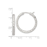 Sterling Silver Hoop Earrings, Diamond Cut Medium Textured Round Hoops for Women